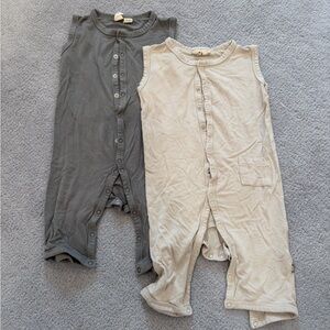 Kyte Baby Button-Front Romper in Gray and Cream